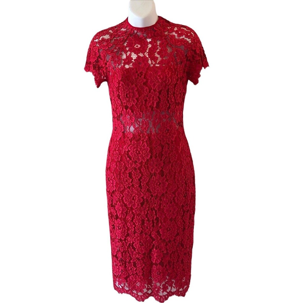 Alexis Leona Lace Sheath Midi Dress Short Sleeve Red Size M Rent The Runway